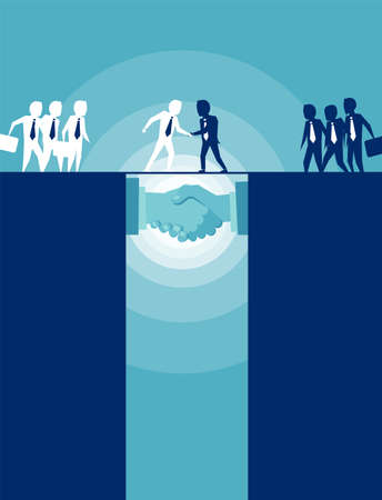 Vector picture of businesspeople shaking hands succeeding in negotiation. のイラスト素材