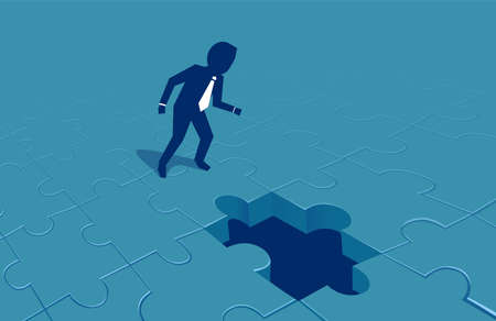 Vector of a business man looking at a missing puzzleのイラスト素材