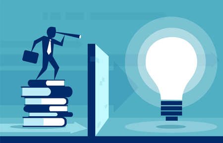 Conceptual web illustration for power of knowledge man overcoming obstacles in desire to be educated.のイラスト素材