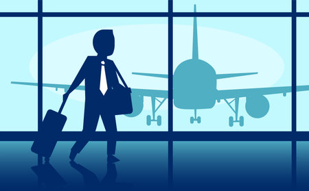 Illustration of a business man carrying a luggage at the airportのイラスト素材