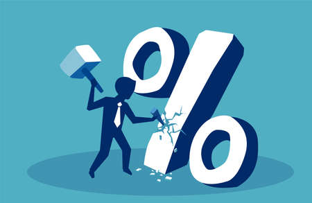 Financial concept. Business man breaking down percent signのイラスト素材