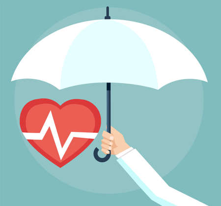 Health insurance concept. Doctor holding an umbrella, protecting the heart.のイラスト素材