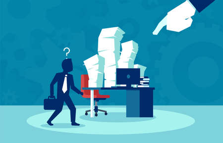 Busy job of an corporate employee, bureaucracy, paperwork concept. Vector in flat styleのイラスト素材
