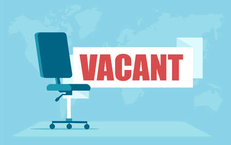 Vector of office chair and a sign vacant. International business hiring and recruiting concept. のイラスト素材