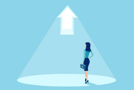 Vector of a businesswoman standing in light of a bright arrow. Concept of a business success and growthのイラスト素材