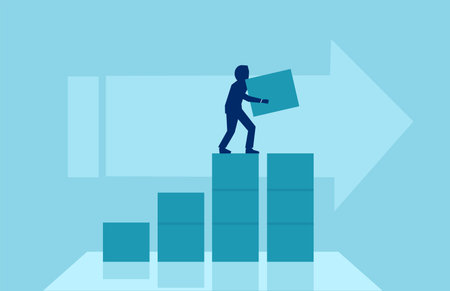 Business concept of growth, success. Vector of a businessman building steps for his corporate...