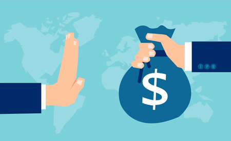 Vector of a businessman hand refusing offered bag of money with dollar signのイラスト素材