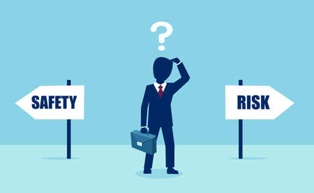 Vector of a businessman with question feeling confused at crossroadsのイラスト素材