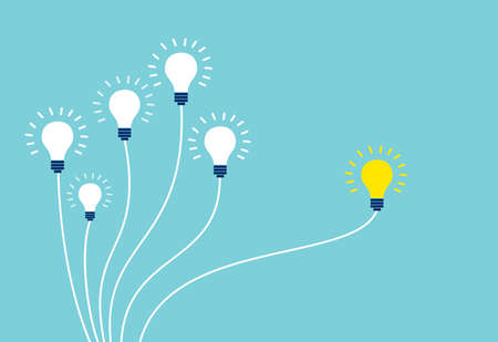 Vector of light bulbs on blue background. Business teamwork and one different opinion vision creative concept.のイラスト素材