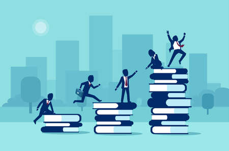 Path to success, levels of education concept. Vector of business people having staff training and learning support.のイラスト素材