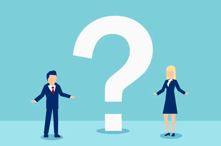 Vector of a man and woman having troubled communication and questions to each otherのイラスト素材