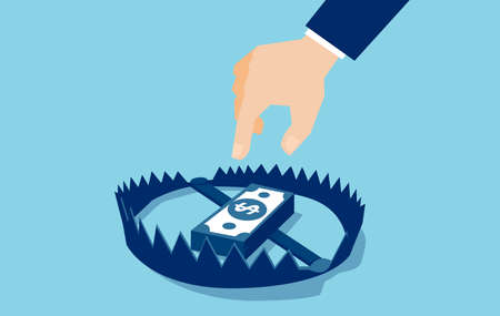 Vector of a businessman hand trying to reach money trap with dollar banknotesのイラスト素材