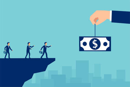 Money trap and business risks concept. Vector of greedy businesspeople running for the baitのイラスト素材