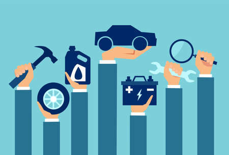 Vector for auto service and maintenance concept isolated on blue backgroundのイラスト素材