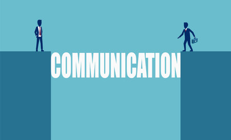 Importance of comunication in business concept. Vector of two businessmen with gap between them...
