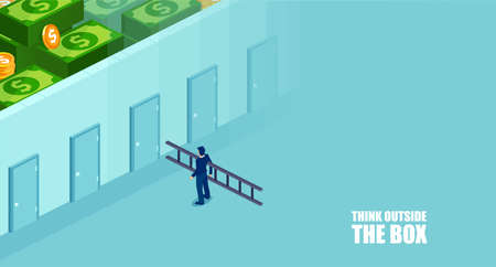 Financial challenges concept. Vector of a businessman with a ladder standing in front of closed doorsのイラスト素材