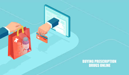 Order medicine over the internet. Vector of online pharmacy, e-commerce conceptのイラスト素材