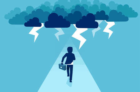 Vector of a brave businessman facing a storm. Concept of business challenges and risk.のイラスト素材