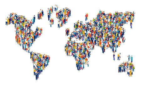 Vector of crowd of multicultural people composing a world map on white backgroundのイラスト素材