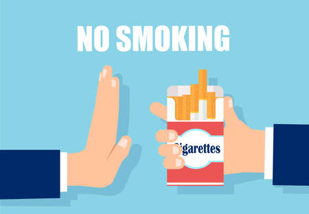 Anti tobacco healthy lifestyle concept. Vector of a man hand rejecting cigarette offer.のイラスト素材