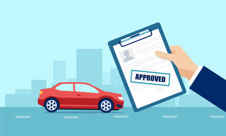 Vector of a businessman holding approved application for car loan のイラスト素材