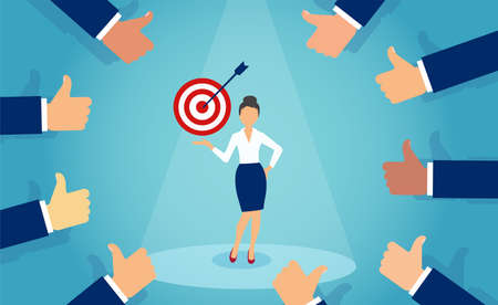 Vector of a businessmen giving a thumbs up to a successful business woman achieving her goals  のイラスト素材
