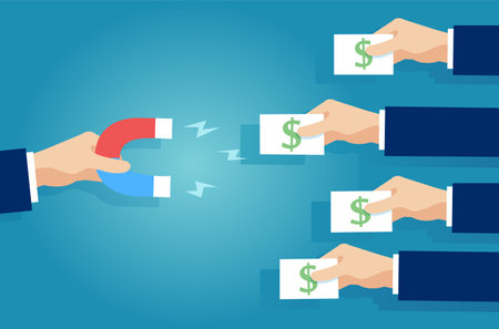 Vector of a hand with magnet attracting money donations