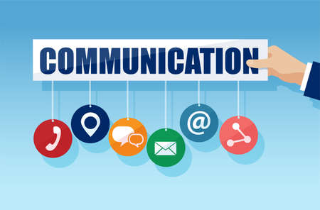 Vector of a businessman hand holding contact us symbols, call us icons. のイラスト素材