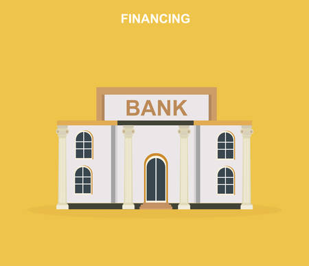Vector of a bank building on yellow background のイラスト素材