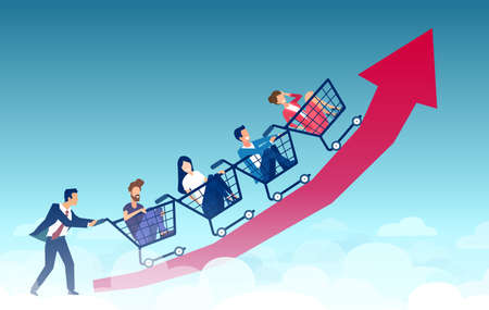 Vector of a businessman pushing spending, consumer carts upのイラスト素材