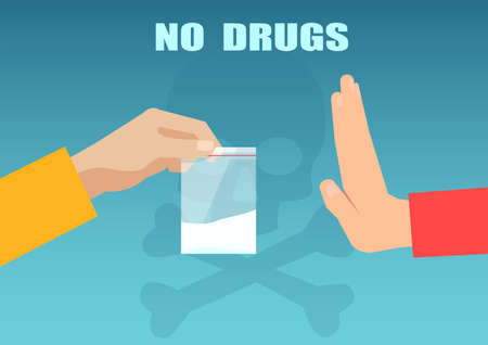No drugs concept. Vector of a man hand gesture rejecting drug offer. のイラスト素材