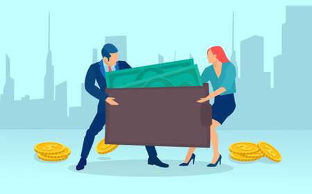 Vector of a couple man and woman fighting over family budget, money
