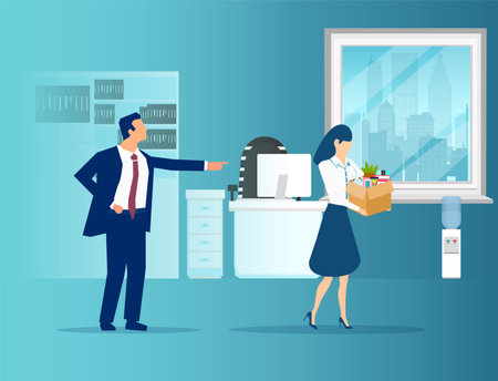 Vector of an angry male boss firing female employee. のイラスト素材
