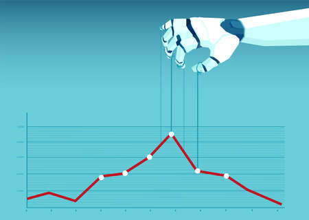 Vector of robot hand a puppet master controlling market financial graphic chartのイラスト素材