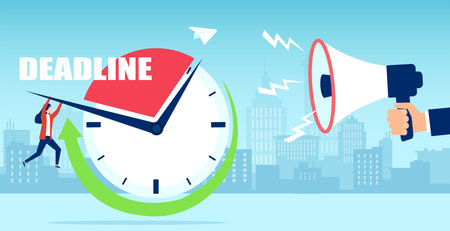 Vector of a businesswoman struggling with the deadline being pressured by a boss 