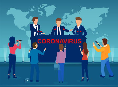 Vector of government officials holding a press conference briefing on the coronavirus outbreak