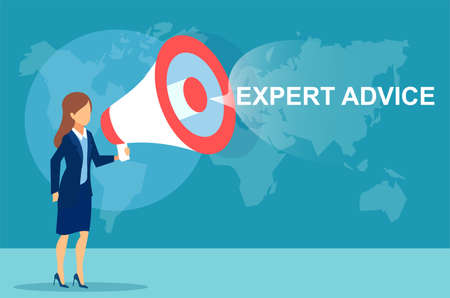 Vector of a businesswoman with megaphone giving an expert advice のイラスト素材