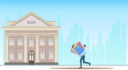 Vector of a business man carrying multiple credit cards returning them to bankのイラスト素材
