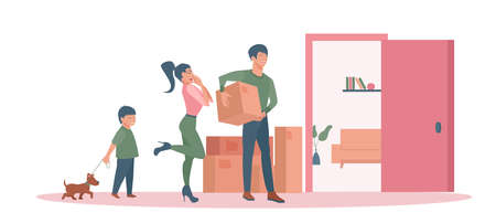 Vector of a happy young family moving into new apartment のイラスト素材