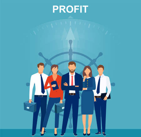 Vector of a business people team leads ship company toward profit. のイラスト素材