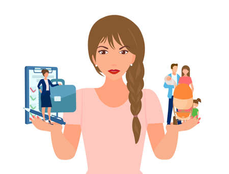 Vector of a young woman choosing between family and professional career success.のイラスト素材