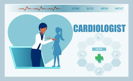 Online doctor concept. Vector of a cardiologist doctor using modern technology to assist a patient のイラスト素材