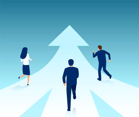 Vector of business people running from different directions towards same target.のイラスト素材
