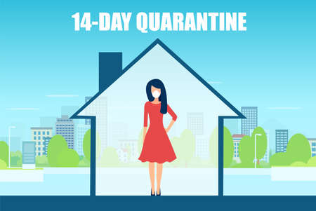 Vector of a businesswoman staying at home in self isolation on coronavirus quarantine.のイラスト素材