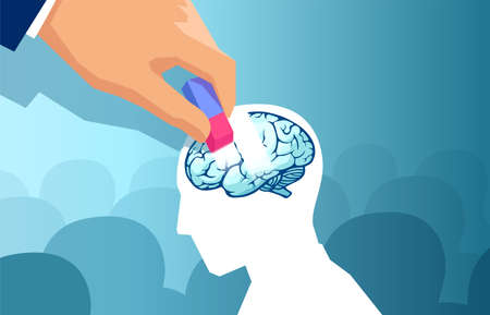 Dementia and memory loss concept. Vector of a hand erasing part of the human brain of a manのイラスト素材
