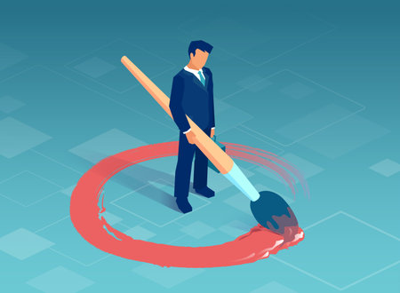 Vector of a business man drawing a red circle around himself.