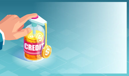 Vector of a businessman pumping money out of hand sanitizer dispenser bottleのイラスト素材