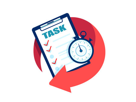 Vector of a check list and stopwatch. Efficiency and project management concept.