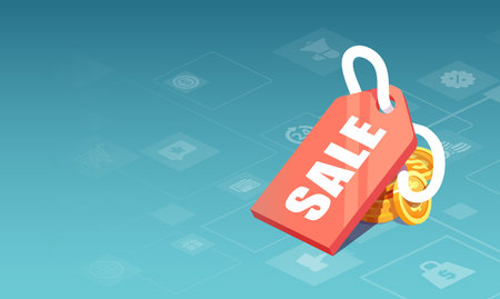 Isometric vector of a sale badge icon, price cut concept