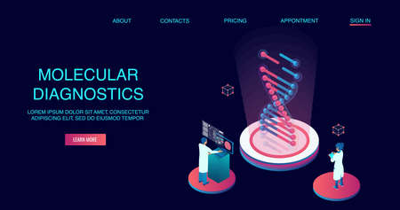 Molecular diagnostics concept. Vector of doctors researchers working with DNA material in medical labのイラスト素材